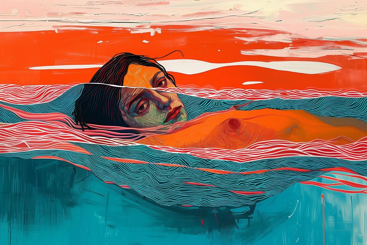 Swimmers At Sunset